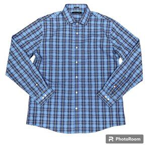 Men's TOMMY HILFIGER Slim‎ Fit Blue Plaid Button-down Dress Shirt- Size L